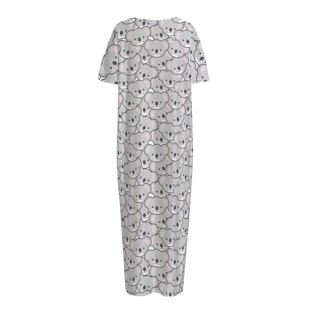 Cartoon Koala Pattern Print Short Sleeve Long Nightdress
