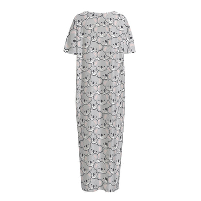 Cartoon Koala Pattern Print Short Sleeve Long Nightdress