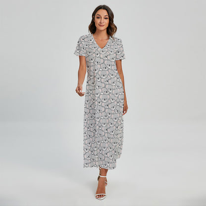 Cartoon Koala Pattern Print Short Sleeve Maxi Dress