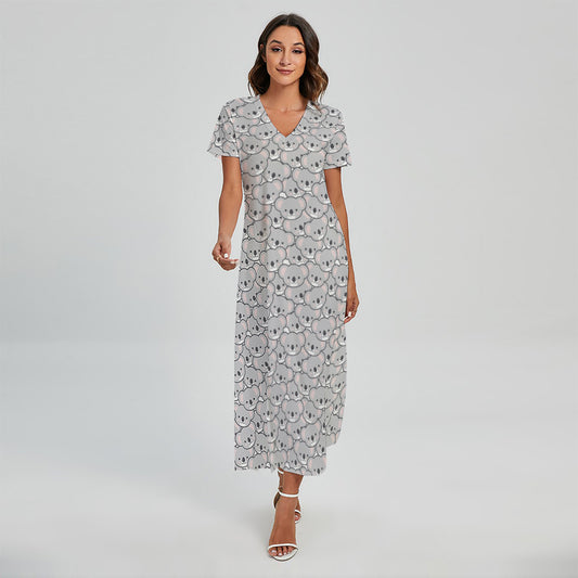 Cartoon Koala Pattern Print Short Sleeve Maxi Dress