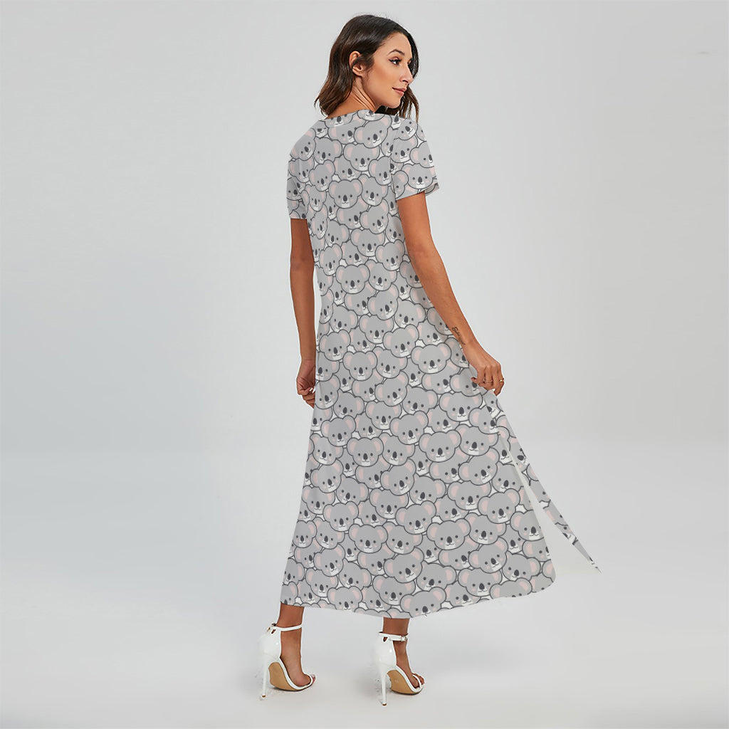Cartoon Koala Pattern Print Short Sleeve Maxi Dress