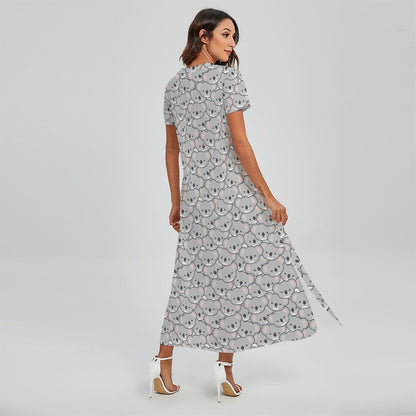 Cartoon Koala Pattern Print Short Sleeve Maxi Dress