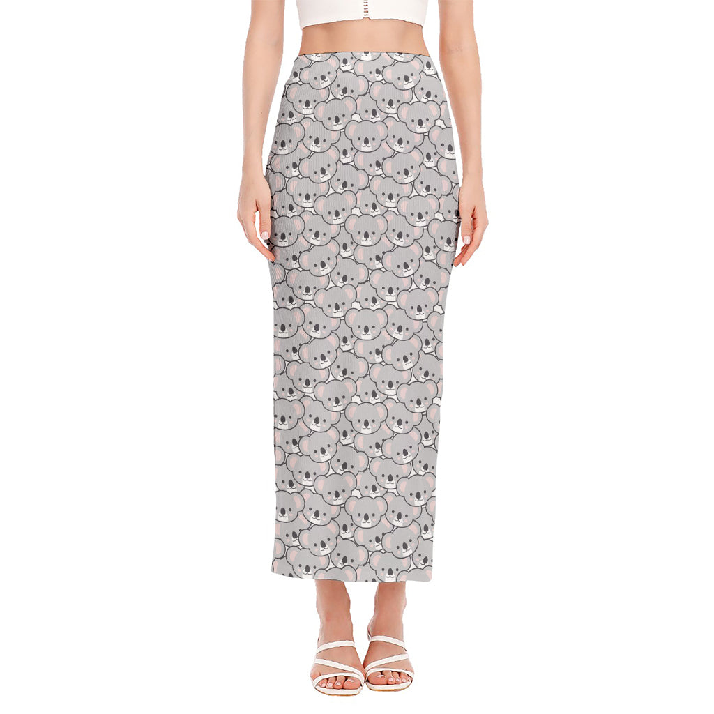 Cartoon Koala Pattern Print Side Slit Maxi Skirt