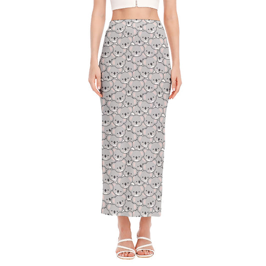 Cartoon Koala Pattern Print Side Slit Maxi Skirt