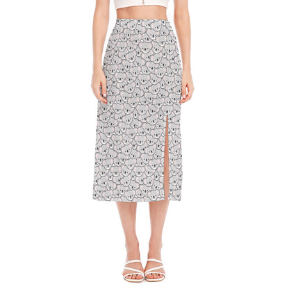 Cartoon Koala Pattern Print Side Slit Midi Skirt