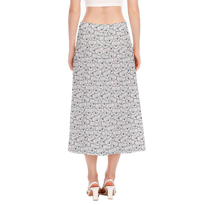 Cartoon Koala Pattern Print Side Slit Midi Skirt