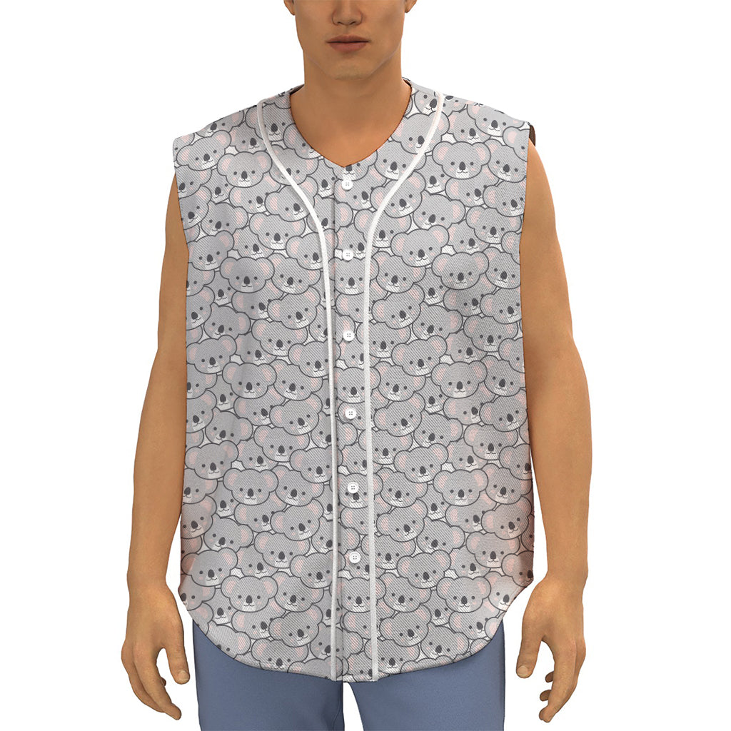 Cartoon Koala Pattern Print Sleeveless Baseball Jersey