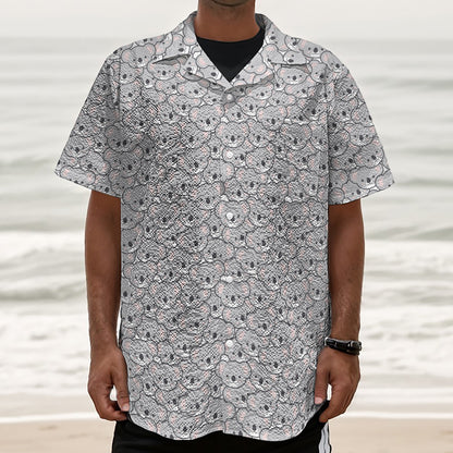 Cartoon Koala Pattern Print Textured Short Sleeve Shirt