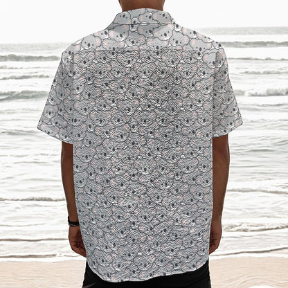 Cartoon Koala Pattern Print Textured Short Sleeve Shirt
