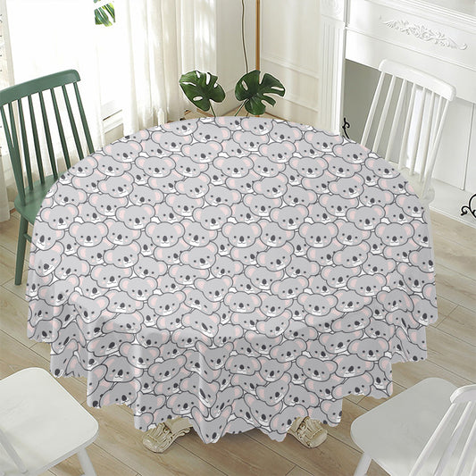 Cartoon Koala Pattern Print Waterproof Round Tablecloth