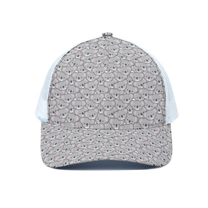 Cartoon Koala Pattern Print White Mesh Trucker Cap