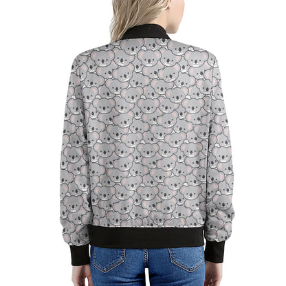 Cartoon Koala Pattern Print Women's Bomber Jacket