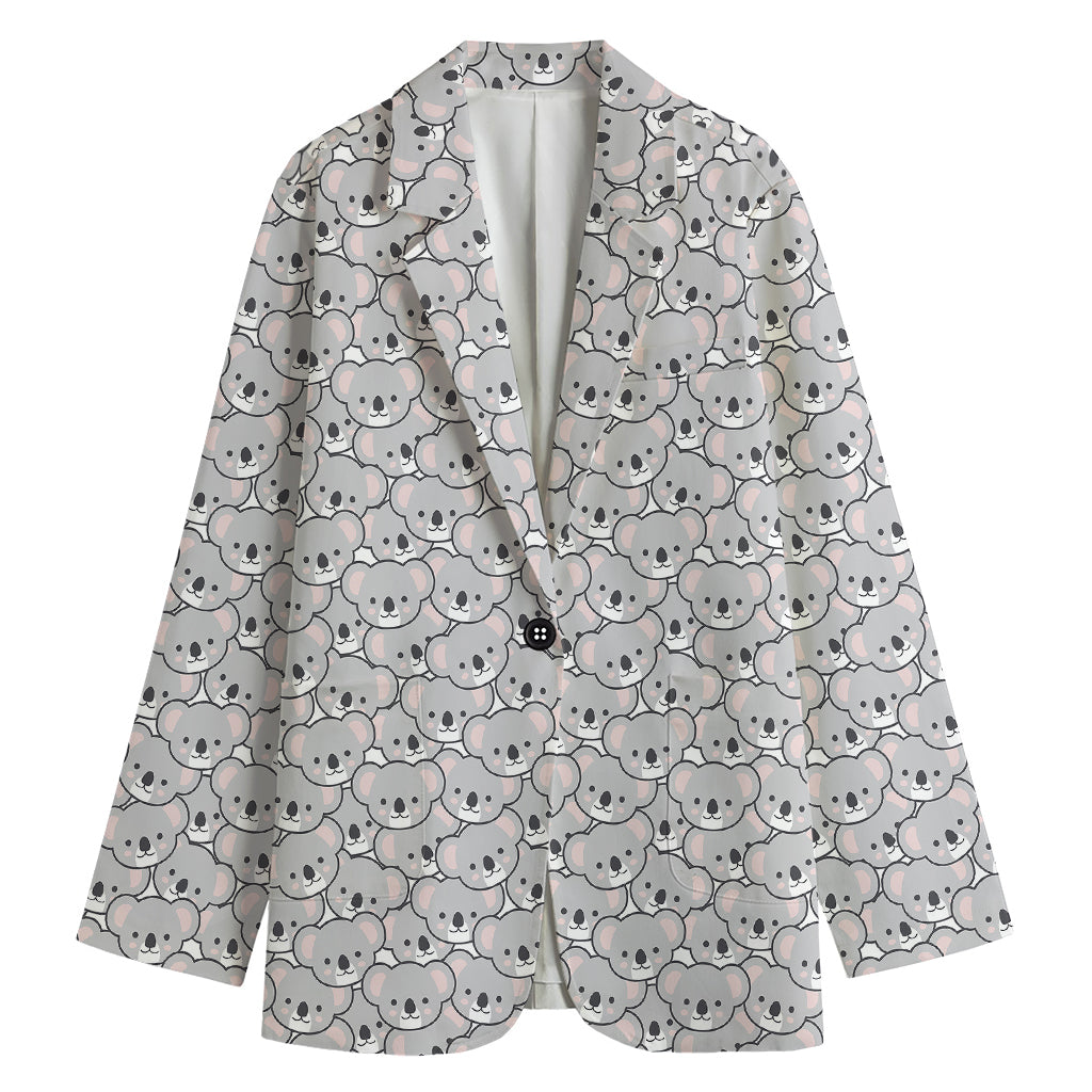 Cartoon Koala Pattern Print Women's Cotton Blazer