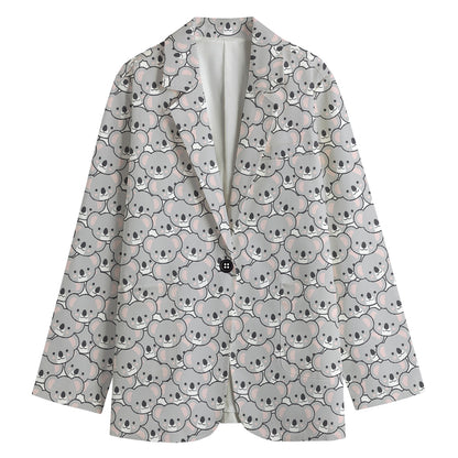 Cartoon Koala Pattern Print Women's Cotton Blazer