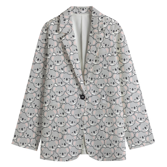 Cartoon Koala Pattern Print Women's Cotton Blazer