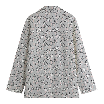 Cartoon Koala Pattern Print Women's Cotton Blazer