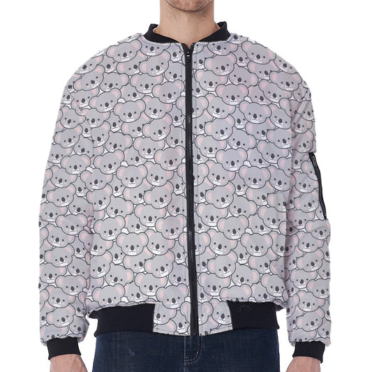 Cartoon Koala Pattern Print Zip Sleeve Bomber Jacket