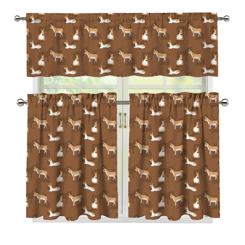 Cartoon Kulan Donkey Pattern Print 3 Piece Kitchen Curtains