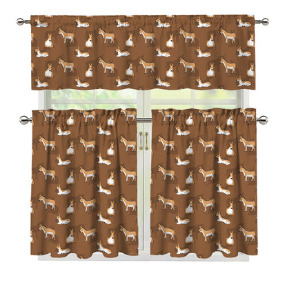 Cartoon Kulan Donkey Pattern Print 3 Piece Kitchen Curtains