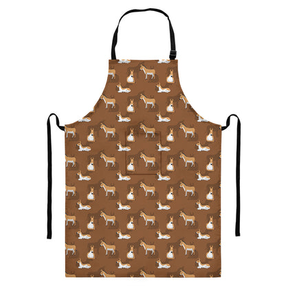 Cartoon Kulan Donkey Pattern Print Bib Apron With Pocket