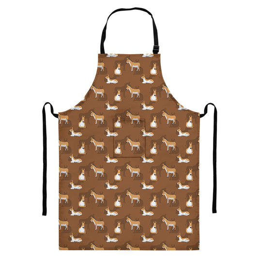 Cartoon Kulan Donkey Pattern Print Bib Apron With Pocket