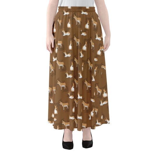 Cartoon Kulan Donkey Pattern Print Chiffon Maxi Skirt