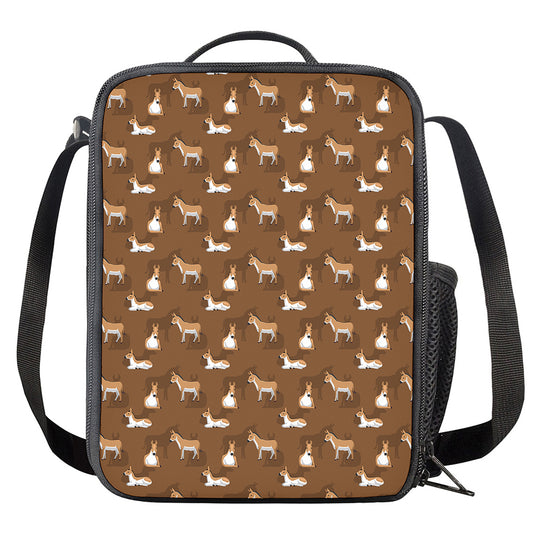 Cartoon Kulan Donkey Pattern Print Crossbody Lunch Bag