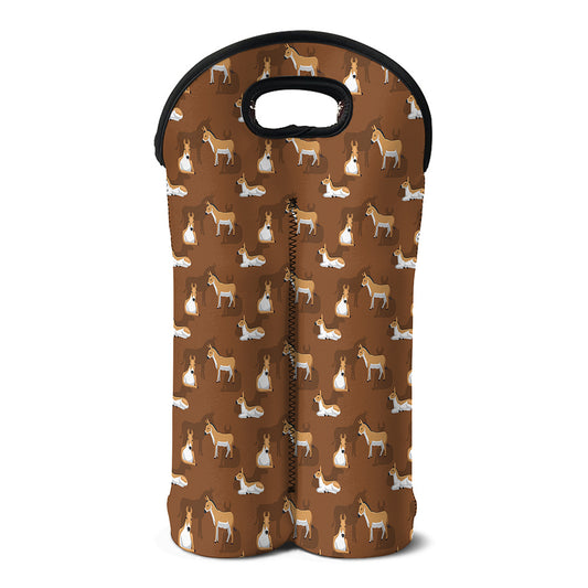 Cartoon Kulan Donkey Pattern Print Double Neoprene Wine Tote