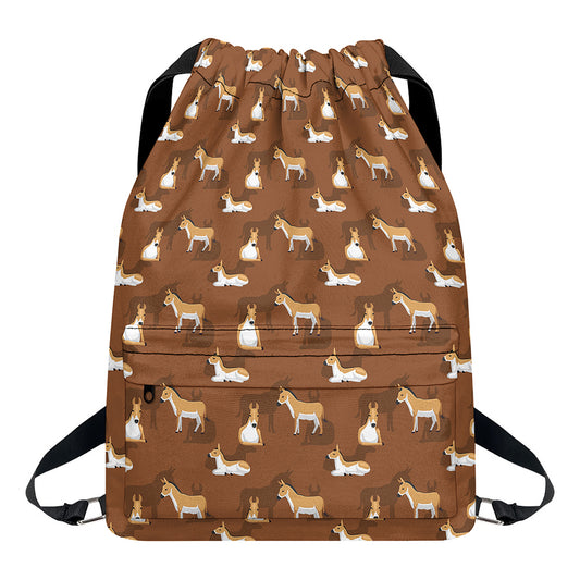 Cartoon Kulan Donkey Pattern Print Drawstring Backpack