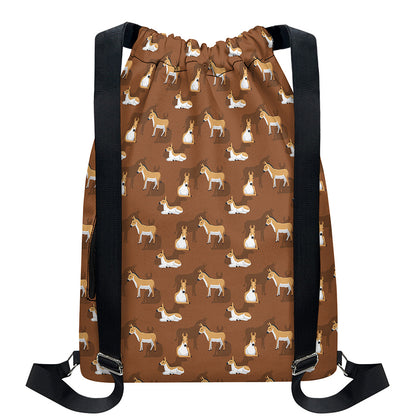 Cartoon Kulan Donkey Pattern Print Drawstring Backpack