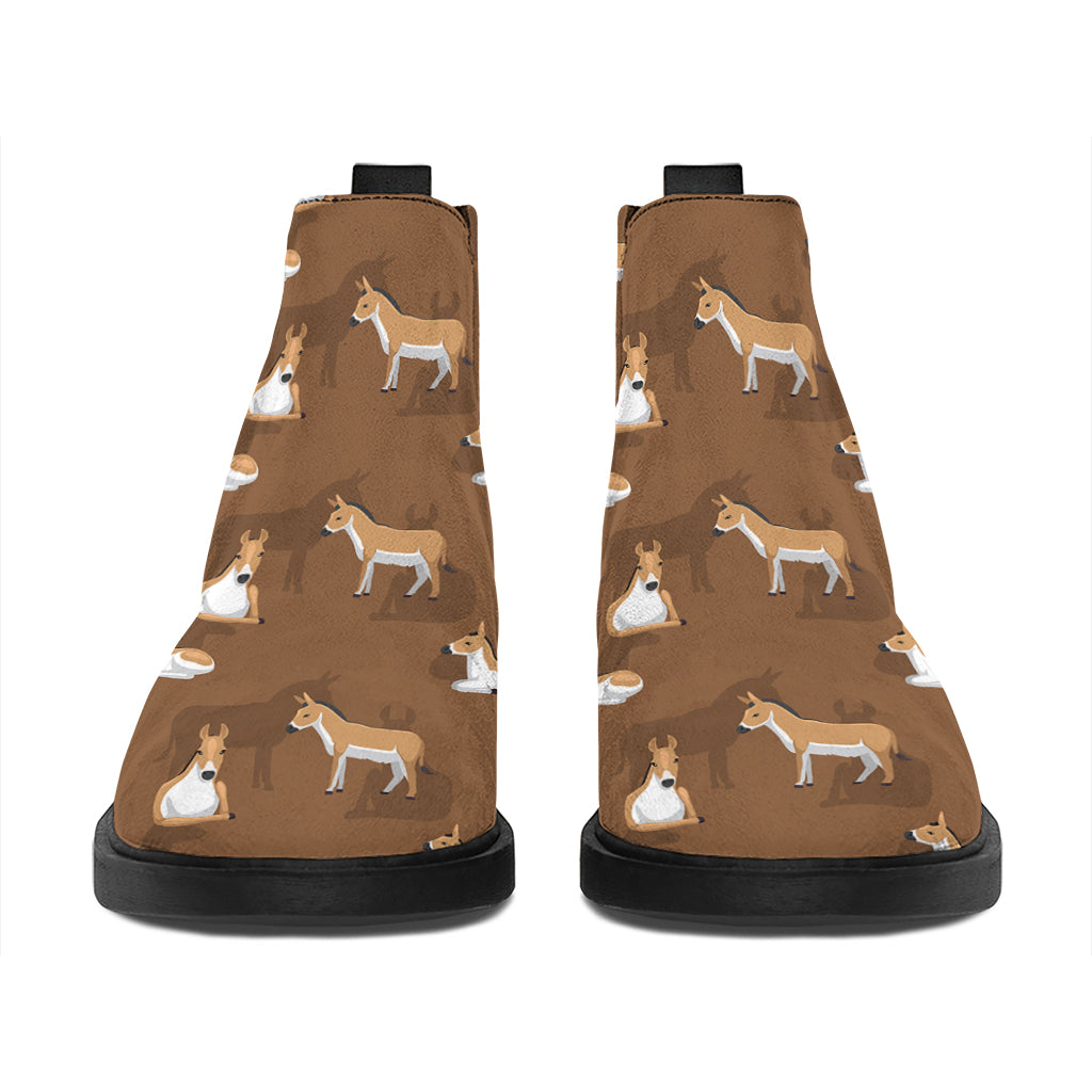 Cartoon Kulan Donkey Pattern Print Flat Ankle Boots