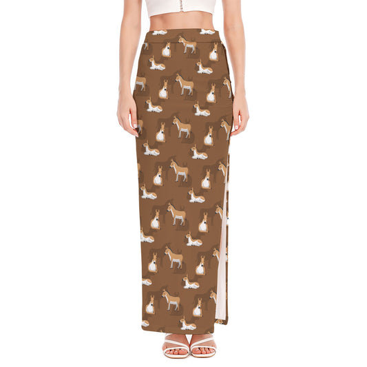 Cartoon Kulan Donkey Pattern Print High Slit Maxi Skirt