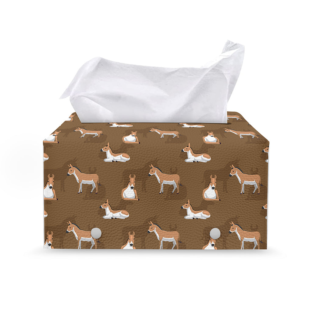 Cartoon Kulan Donkey Pattern Print Leather Tissue Box Cover