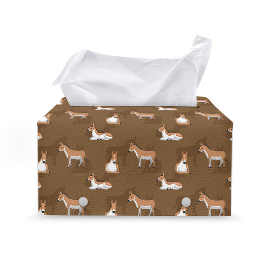Cartoon Kulan Donkey Pattern Print Leather Tissue Box Cover
