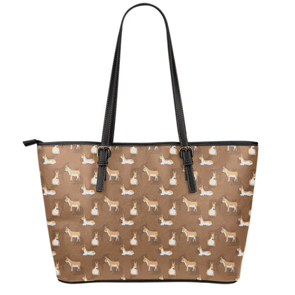 Cartoon Kulan Donkey Pattern Print Leather Tote Bag
