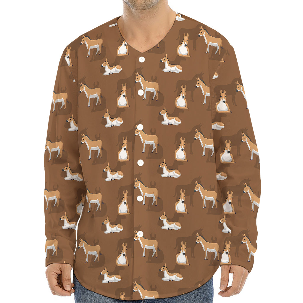 Cartoon Kulan Donkey Pattern Print Long Sleeve Baseball Jersey
