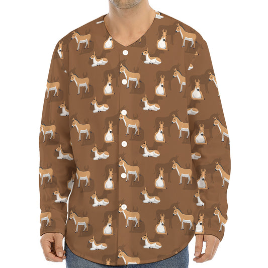 Cartoon Kulan Donkey Pattern Print Long Sleeve Baseball Jersey