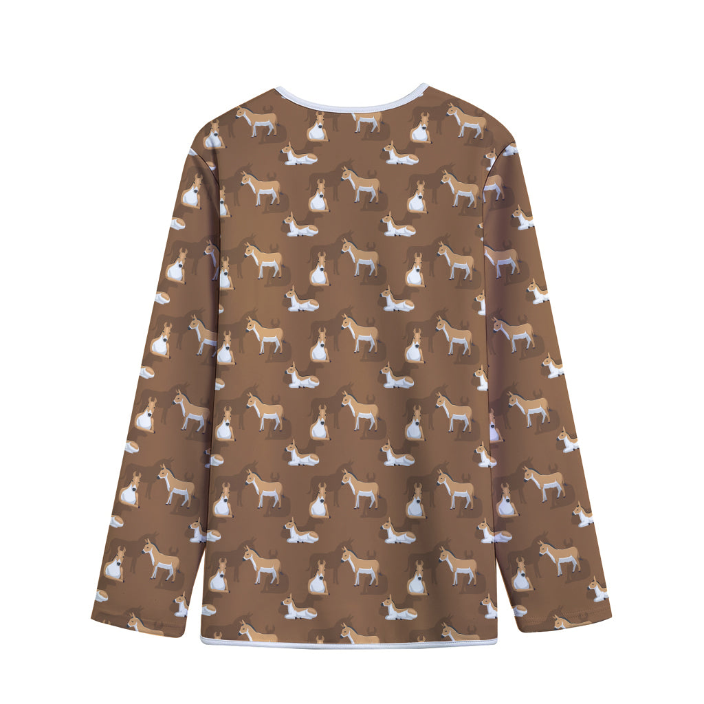 Cartoon Kulan Donkey Pattern Print Long Sleeve Short Coat