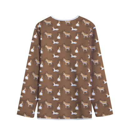 Cartoon Kulan Donkey Pattern Print Long Sleeve Short Coat