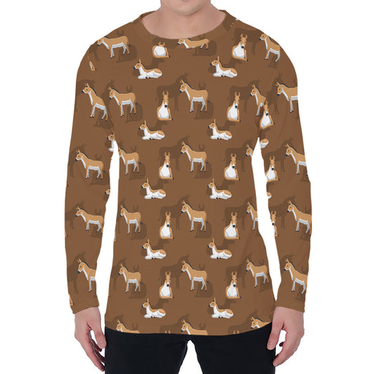 Cartoon Kulan Donkey Pattern Print Men's Long Sleeve T-Shirt