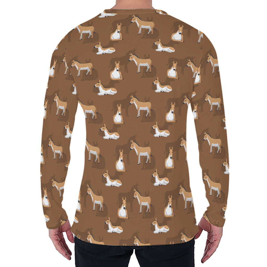 Cartoon Kulan Donkey Pattern Print Men's Long Sleeve T-Shirt