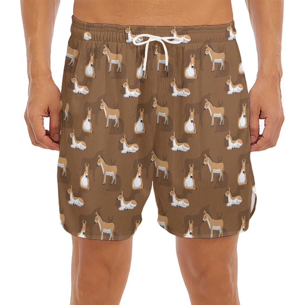 Cartoon Kulan Donkey Pattern Print Men's Split Running Shorts