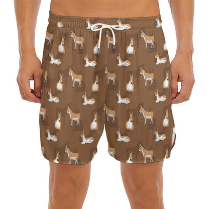 Cartoon Kulan Donkey Pattern Print Men's Split Running Shorts