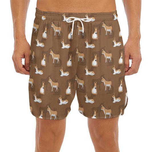 Cartoon Kulan Donkey Pattern Print Men's Split Running Shorts