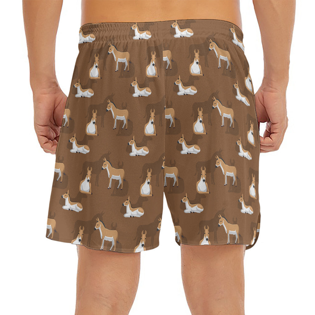 Cartoon Kulan Donkey Pattern Print Men's Split Running Shorts