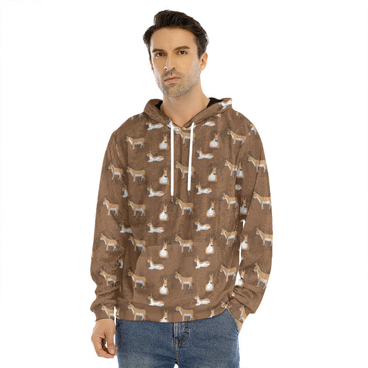Cartoon Kulan Donkey Pattern Print Men's Velvet Pullover Hoodie