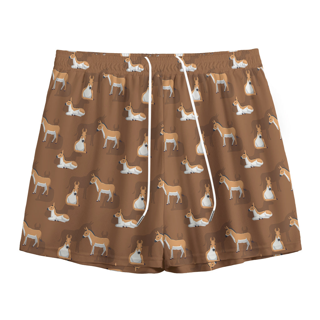 Cartoon Kulan Donkey Pattern Print Mesh Shorts
