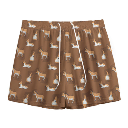 Cartoon Kulan Donkey Pattern Print Mesh Shorts