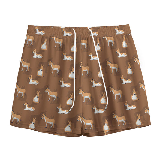 Cartoon Kulan Donkey Pattern Print Mesh Shorts