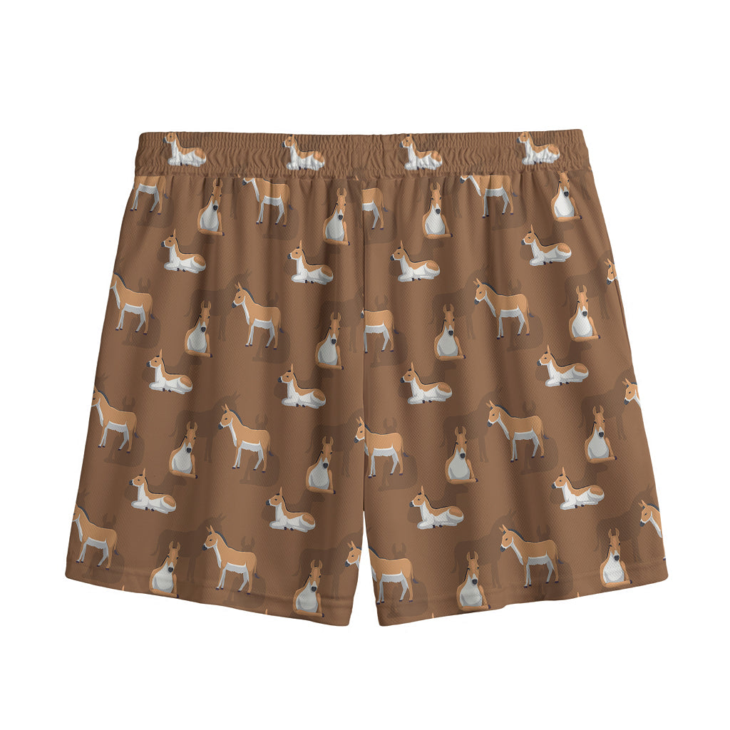 Cartoon Kulan Donkey Pattern Print Mesh Shorts